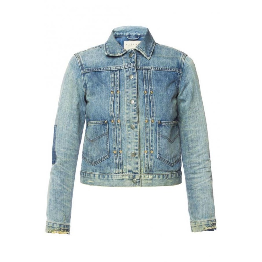Allsaints Serene Denim Jacket Embroidered Distressed Patchwork Small